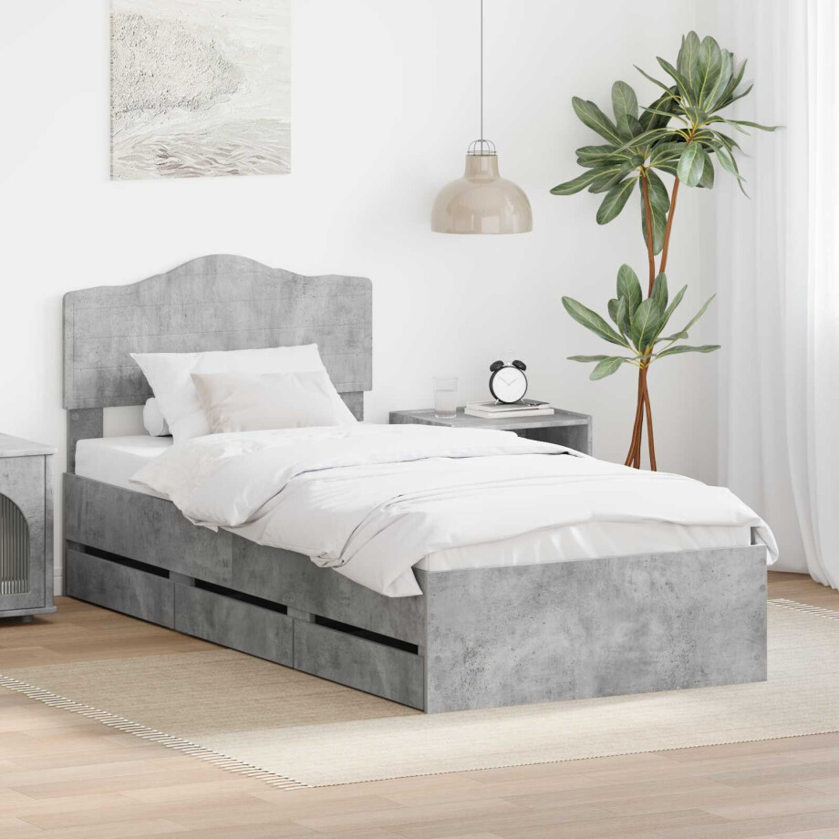 vidaXL Bedframe met lade Beton Grijs 100 x 200 cm Ingenieurshout afbeelding 1
