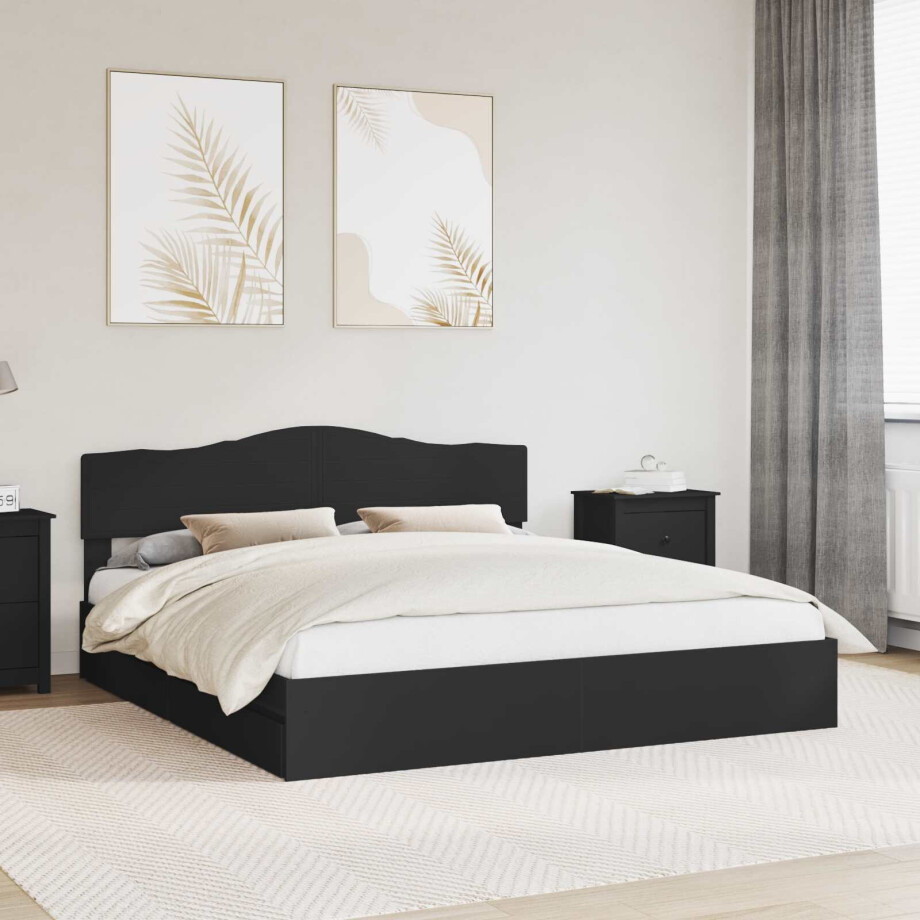 vidaXL Opslag bed met hoofdeinde Zwart 200 x 200 cm Bewerkt hout vidaXL Opslag bed met hoofdeinde Zwart 200 x 200 cm Bewerkt hout afbeelding 1