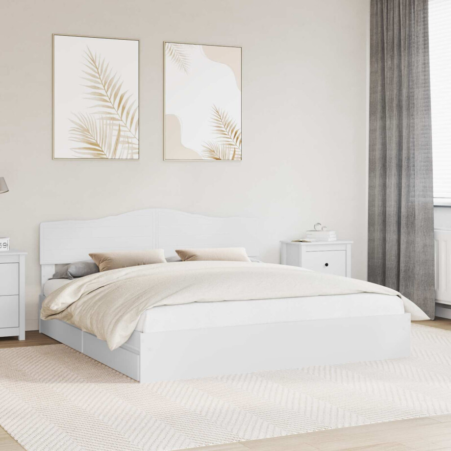 vidaXL Opslag bed met hoofdeinde Wit 180 x 200 cm Bewerkt hout afbeelding 1