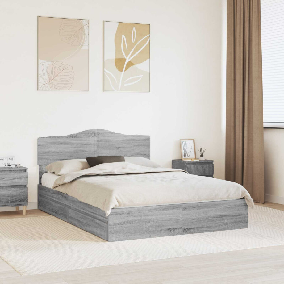 vidaXL Opslag bed met lade Grijs Sonoma 140 x 200 cm Bewerkt hout vidaXL Opslag bed met lade Grijs Sonoma 140 x 200 cm Bewerkt hout afbeelding 1