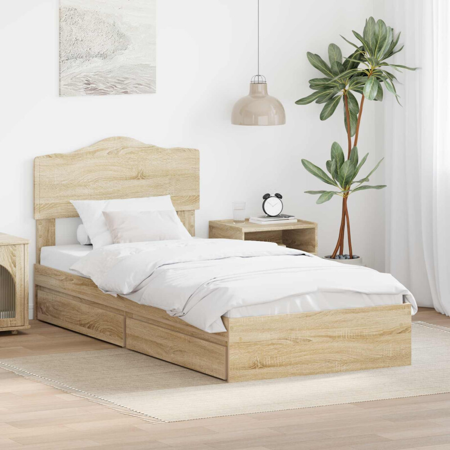vidaXL Opslag bed met hoofdeinde Sonoma Eiken 90 x 200 cm Bewerkt hout vidaXL Opslag bed met hoofdeinde Sonoma Eiken 90 x 200 cm Bewerkt hout afbeelding 1