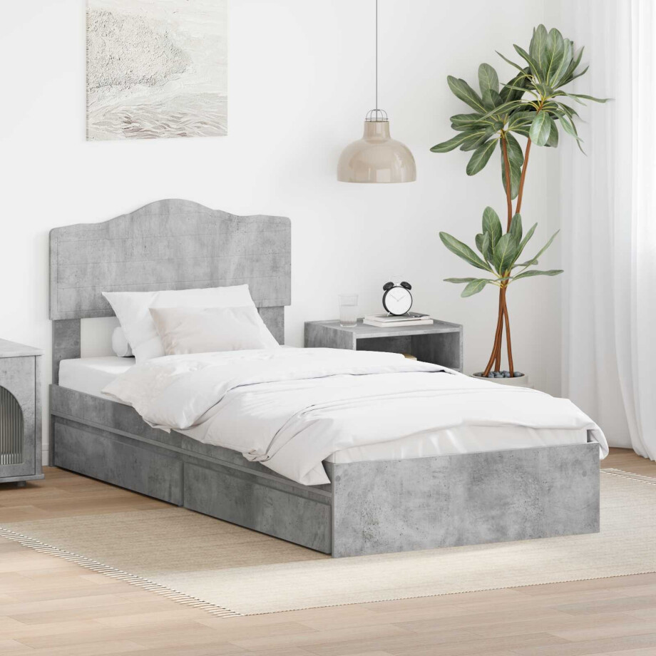 vidaXL Opslag bed met hoofdeinde Beton Grijs 70 x 190 cm Bewerkt hout vidaXL Opslag bed met hoofdeinde Beton Grijs 70 x 190 cm Bewerkt hout afbeelding 1