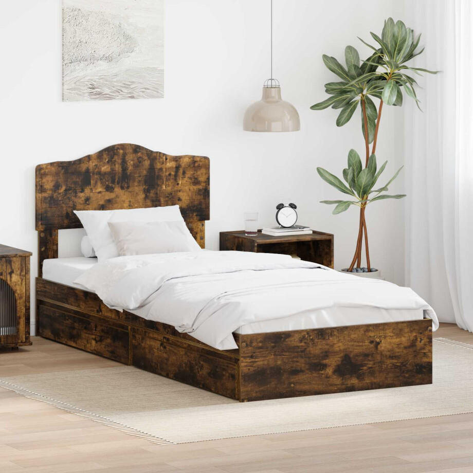 vidaXL Opslag bed met lade Gerookt eiken 70 x 190 cm Bewerkt hout vidaXL Opslag bed met lade Gerookt eiken 70 x 190 cm Bewerkt hout afbeelding 1
