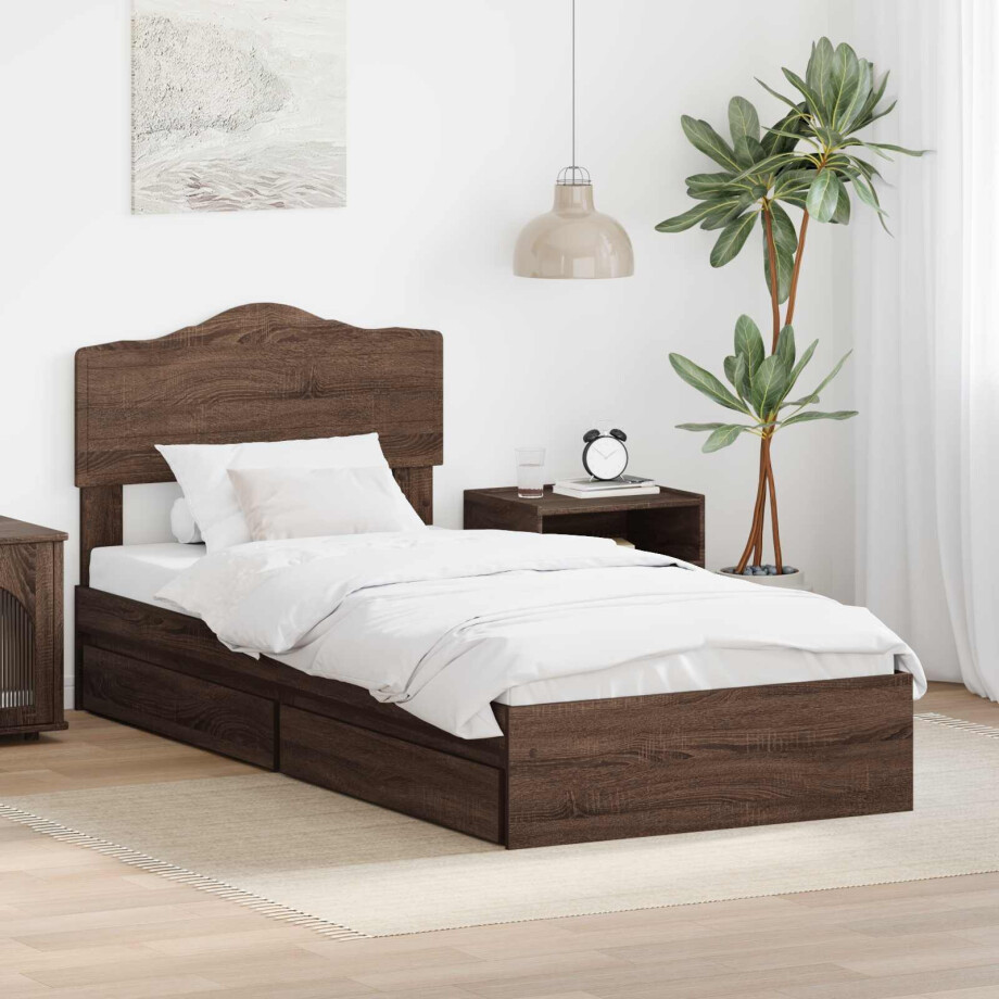 vidaXL Opslag bed met hoofdeinde Bruin Eiken 70 x 190 cm Bewerkt hout vidaXL Opslag bed met hoofdeinde Bruin Eiken 70 x 190 cm Bewerkt hout afbeelding 1