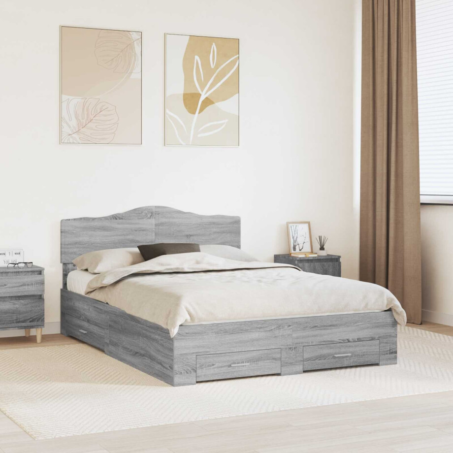 vidaXL Bedframe met hoofdeinde Grijs Sonoma 160 x 200 cm Bewerkt hout vidaXL Bedframe met hoofdeinde Grijs Sonoma 160 x 200 cm Bewerkt hout afbeelding 1