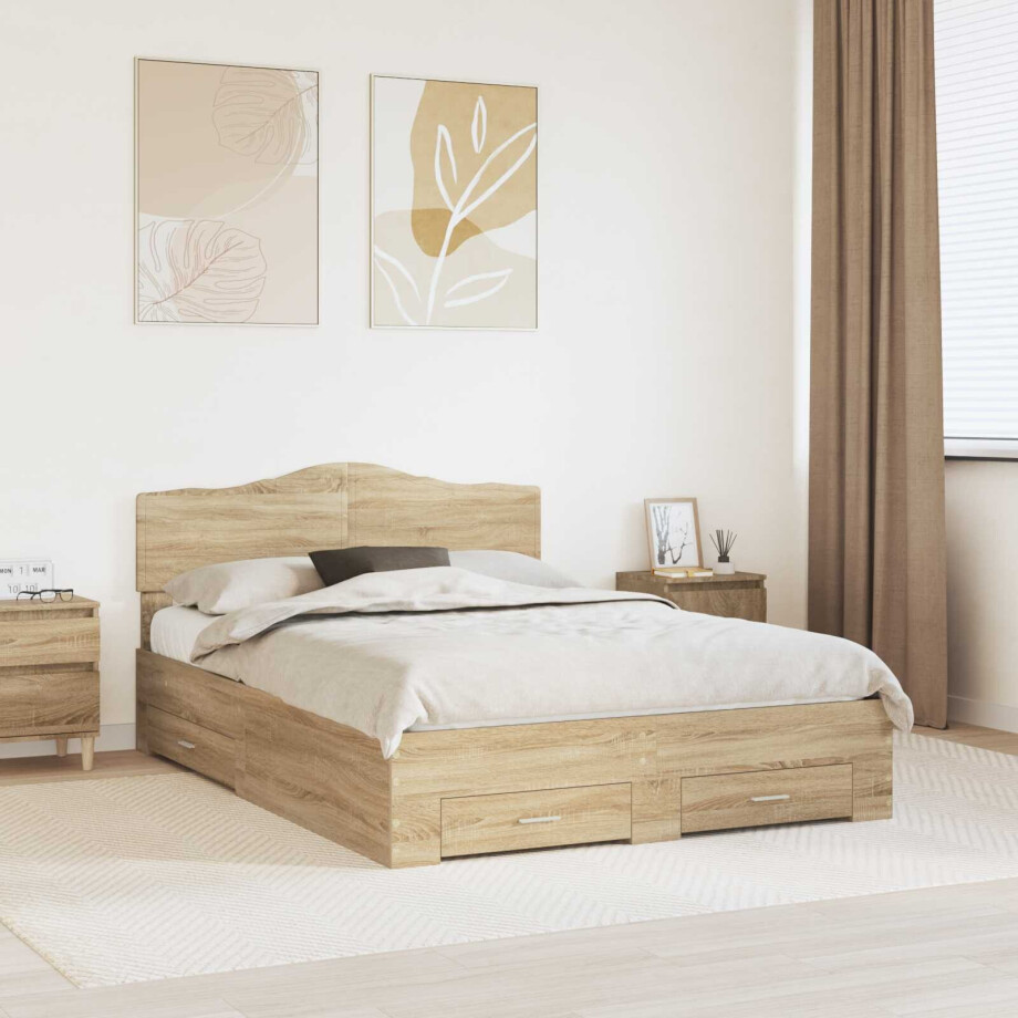 vidaXL Bedframe met hoofdeinde Sonoma Eiken 140 x 200 cm Bewerkt hout vidaXL Bedframe met hoofdeinde Sonoma Eiken 140 x 200 cm Bewerkt hout afbeelding 1