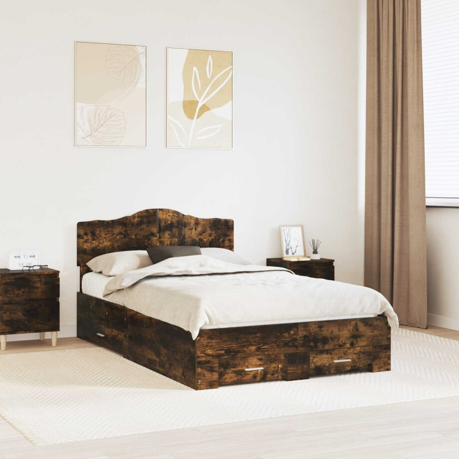 vidaXL Bedframe met hoofdeinde Gerookt eiken 120 x 190 cm Bewerkt hout vidaXL Bedframe met hoofdeinde Gerookt eiken 120 x 190 cm Bewerkt hout afbeelding 1