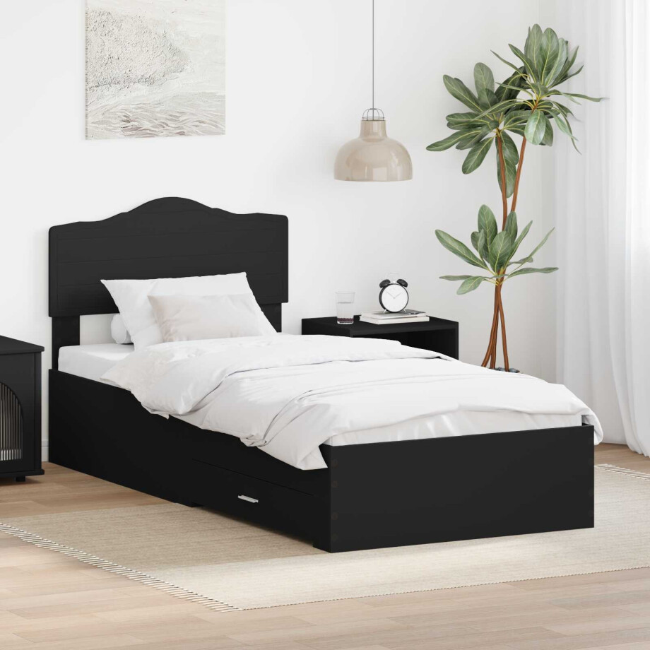 vidaXL Bedframe met hoofdeinde Zwart 100 x 200 cm Bewerkt hout vidaXL Bedframe met hoofdeinde Zwart 100 x 200 cm Bewerkt hout afbeelding 1