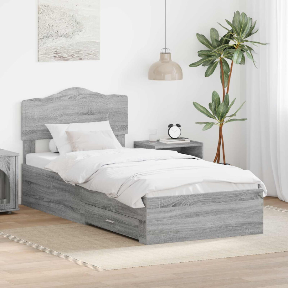 vidaXL Bedframe met hoofdeinde Grijs Sonoma 90 x 190 cm Bewerkt hout vidaXL Bedframe met hoofdeinde Grijs Sonoma 90 x 190 cm Bewerkt hout afbeelding 1