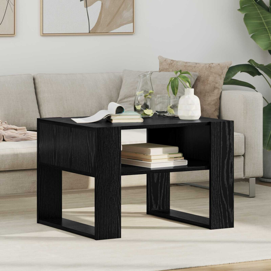 vidaXL Salontafel met opslag Zwart Eiken 66 x 53 x 45 cm Bewerkt hout afbeelding 1
