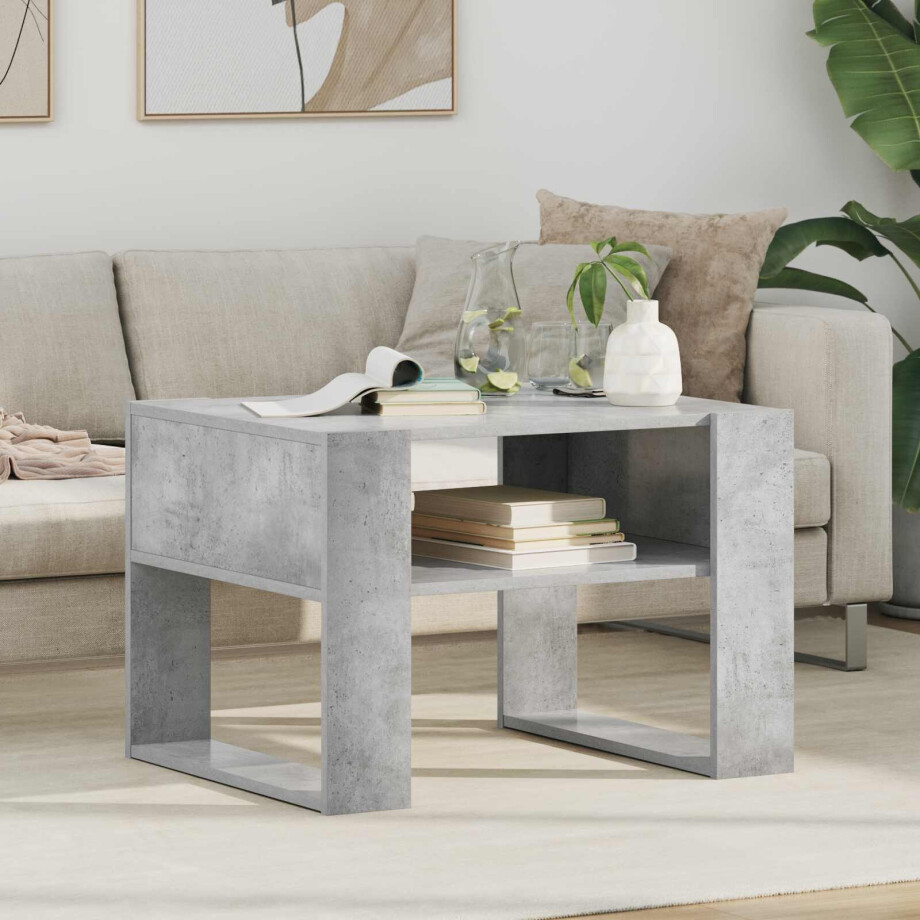 vidaXL Salontafel met opslag Beton Grijs 66 x 53 x 45 cm Bewerkt hout afbeelding 1