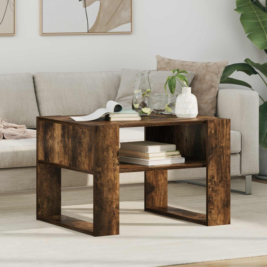 vidaXL Salontafel Gerookt eiken 66 x 53 x 45 cm Bewerkt hout afbeelding 1