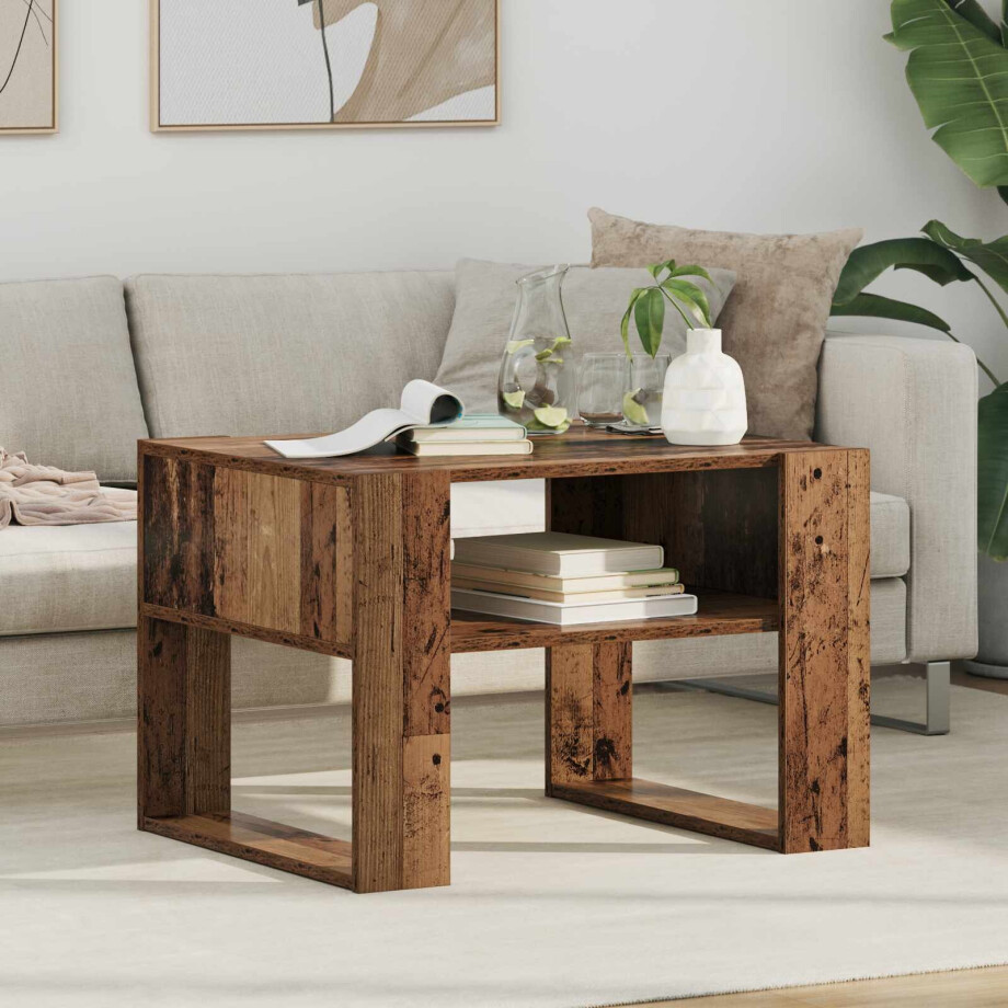 vidaXL Salontafel met opslag Oudhout 66 x 53 x 45 cm Bewerkt hout afbeelding 1