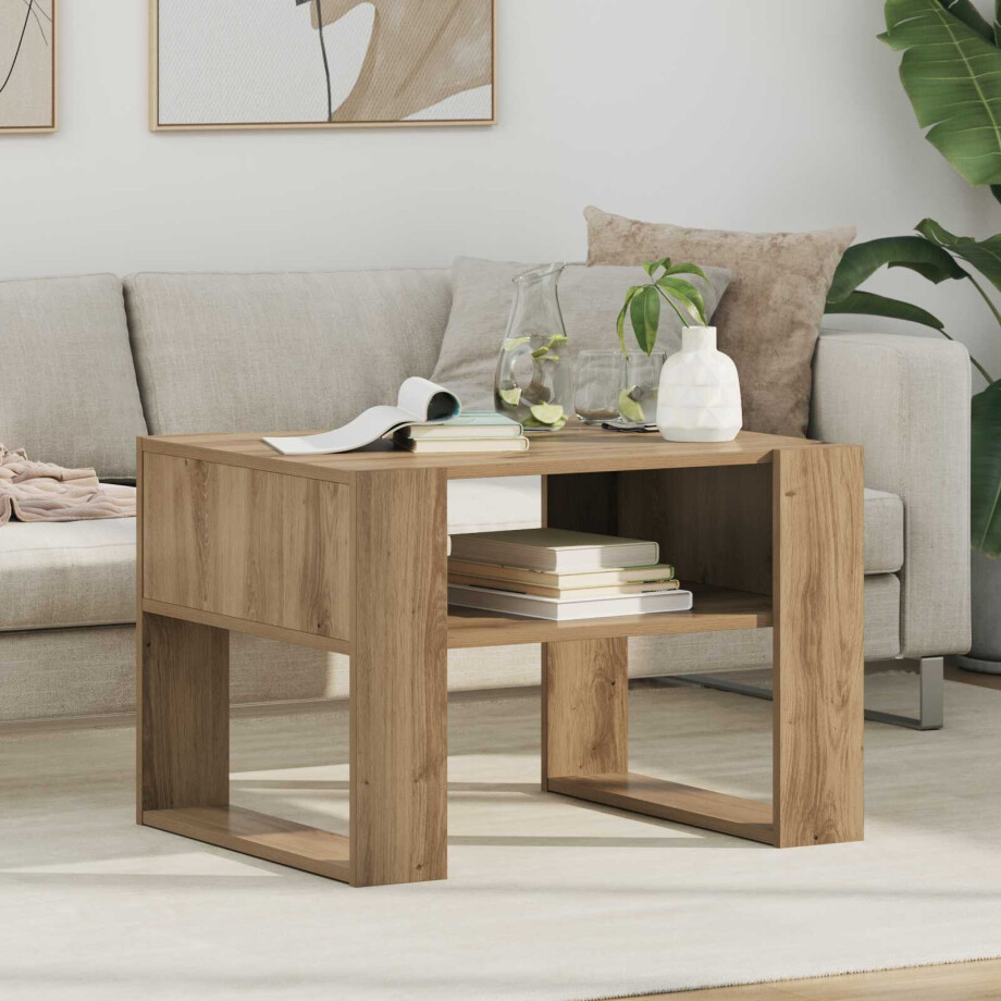 vidaXL Salontafel Artisan Eiken 66 x 53 x 45 cm Bewerkt hout afbeelding 1