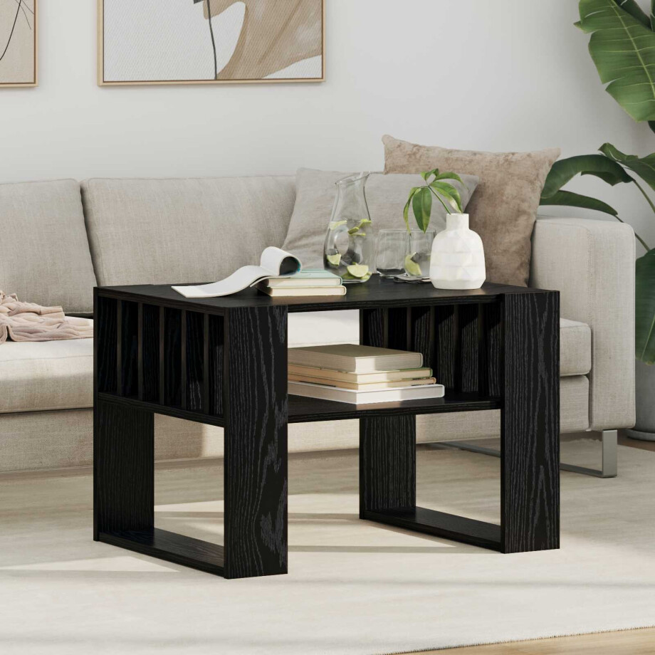 vidaXL Salontafel Zwart Eiken 66 x 49,5 x 45 cm Bewerkt hout afbeelding 1