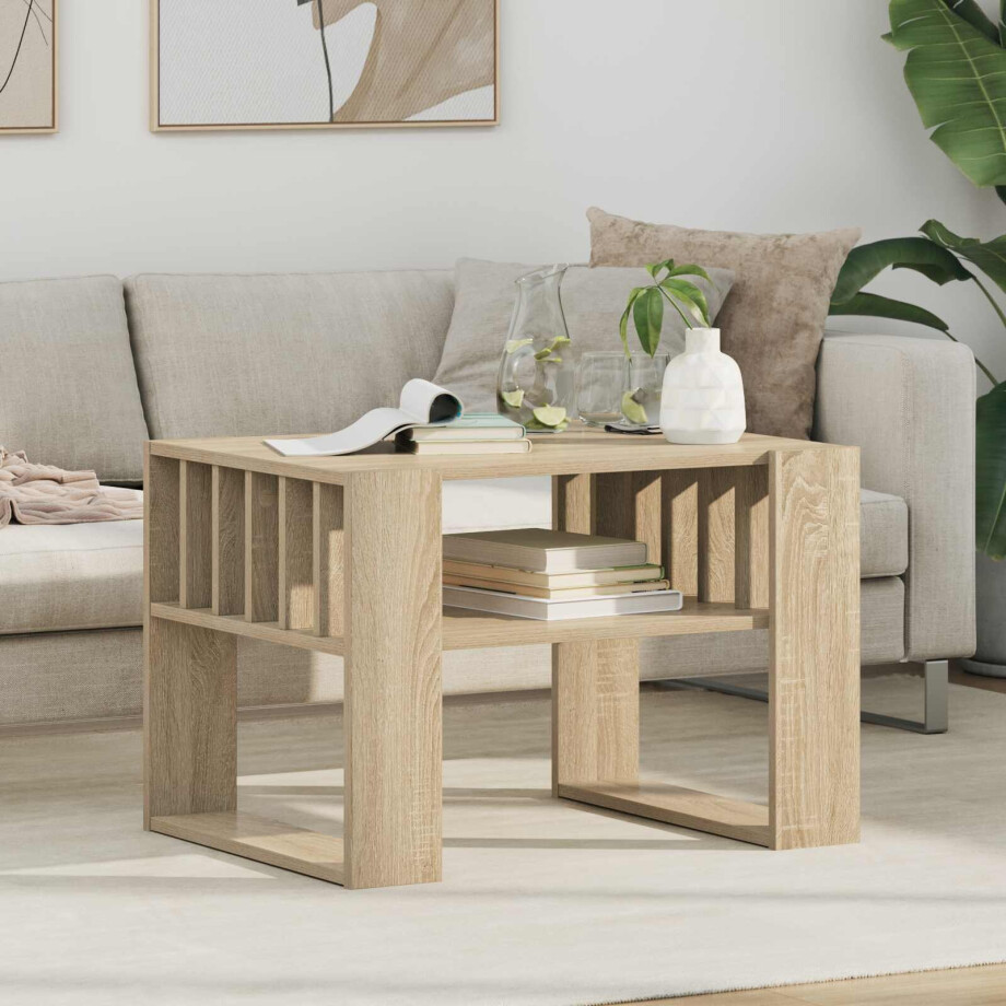 vidaXL Salontafel Sonoma Eiken 66 x 49,5 x 45 cm Bewerkt hout afbeelding 1