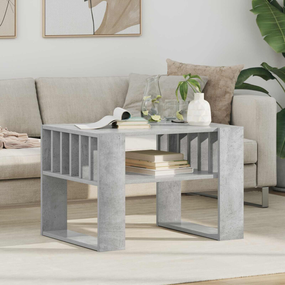 vidaXL Salontafel Beton Grijs 66 x 49,5 x 45 cm Bewerkt hout afbeelding 1