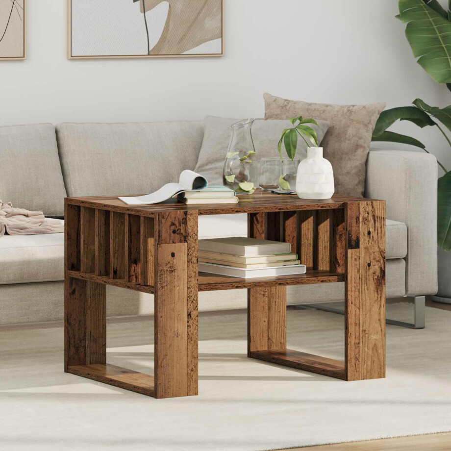 vidaXL Salontafel Oudhout 66 x 49,5 x 45 cm Bewerkt hout afbeelding 1
