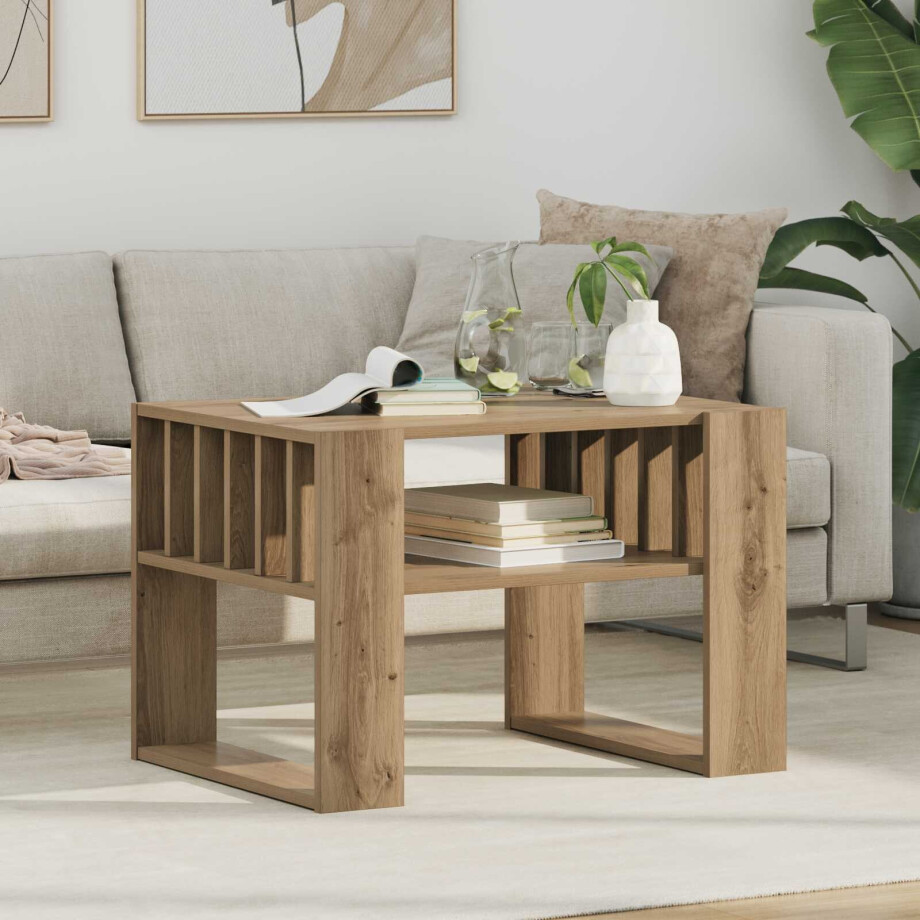 vidaXL Salontafel Artisan Eiken 66 x 49,5 x 45 cm Bewerkt hout afbeelding 1