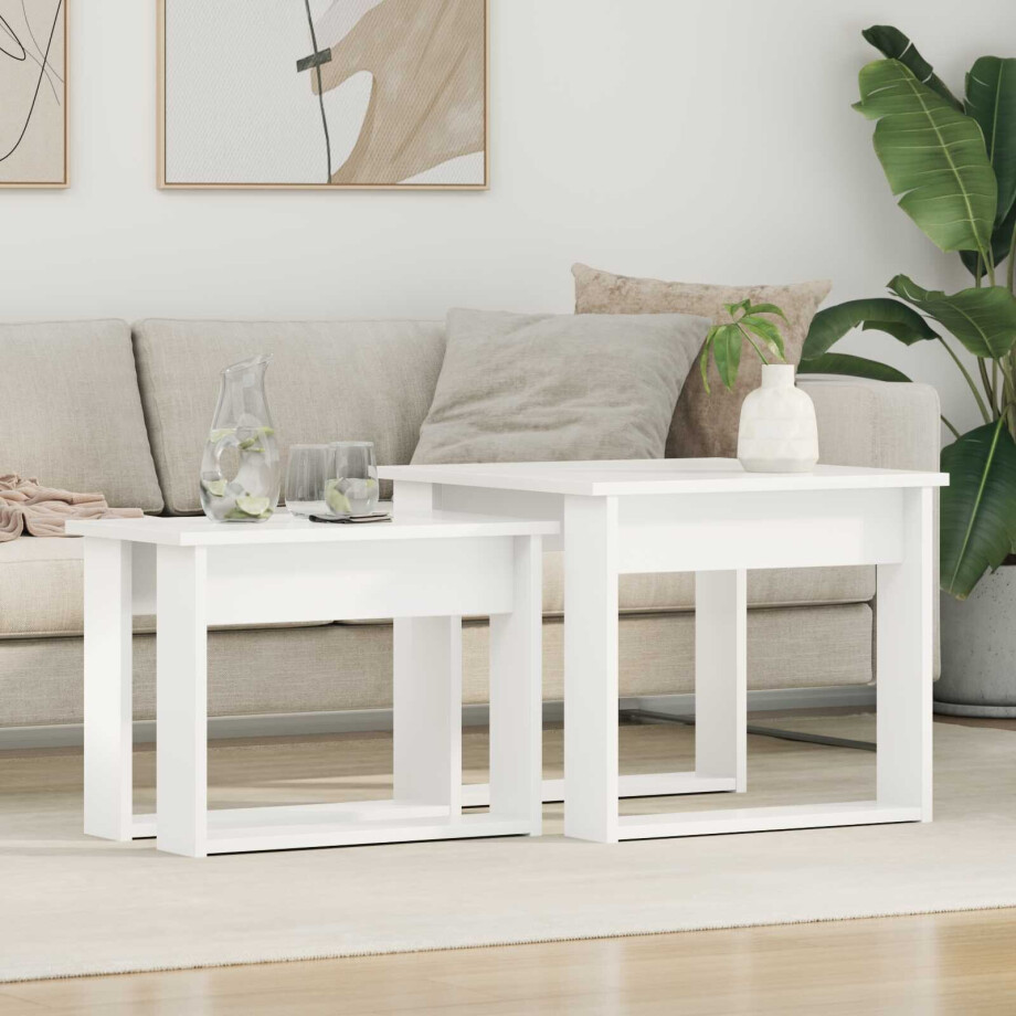vidaXL Koffietafel Set 2 pcs Wit Bewerkt hout afbeelding 1