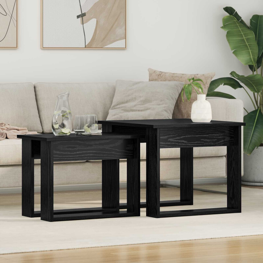 vidaXL Koffietafel Set 2 pcs Zwart Eiken Bewerkt hout afbeelding 1