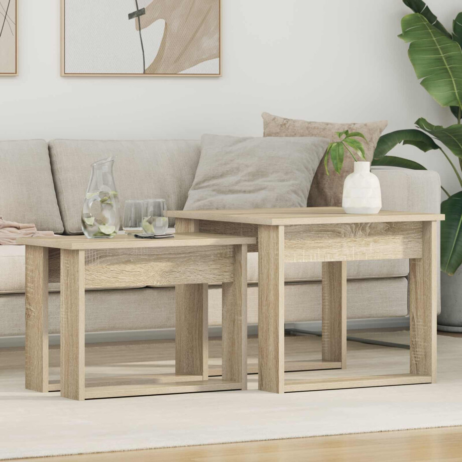vidaXL Koffietafel Set 2 pcs Sonoma Eiken Bewerkt hout afbeelding 1