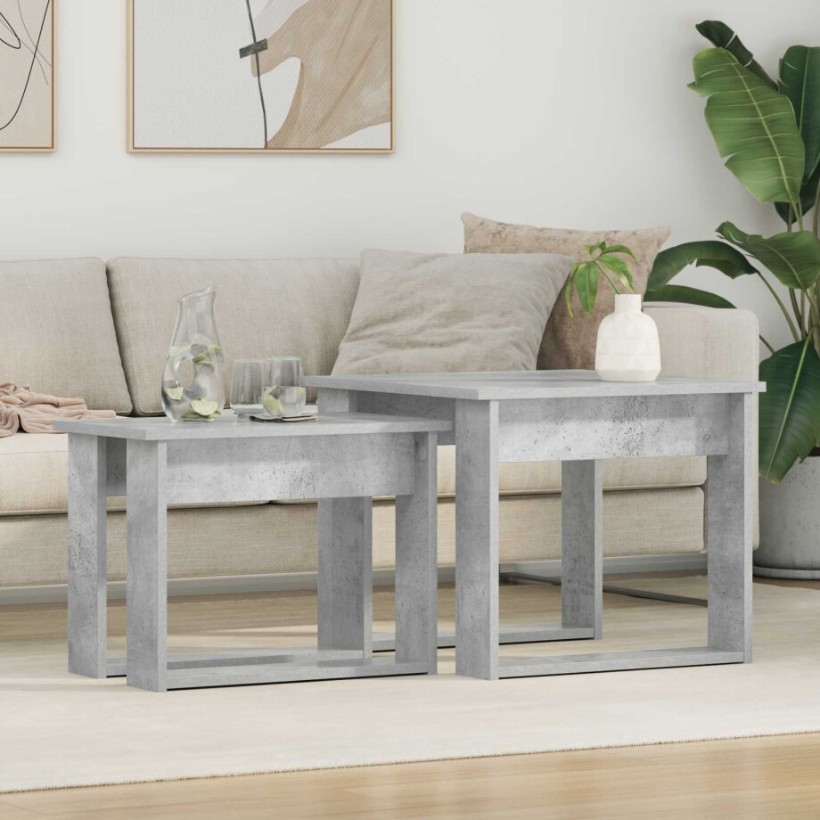 vidaXL Koffietafel Set 2 pcs Beton Grijs Bewerkt hout afbeelding 1