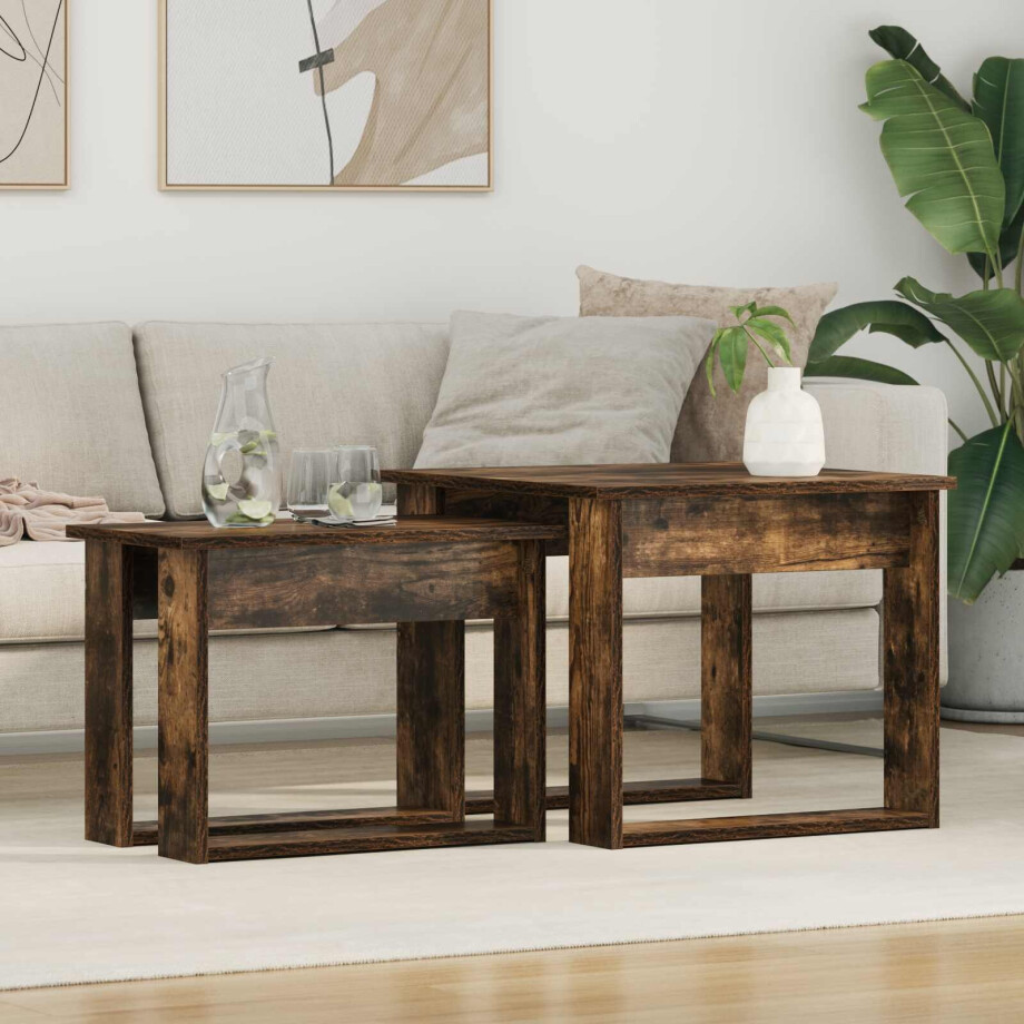 vidaXL Koffietafel Set 2 pcs Gerookt eiken Bewerkt hout afbeelding 1
