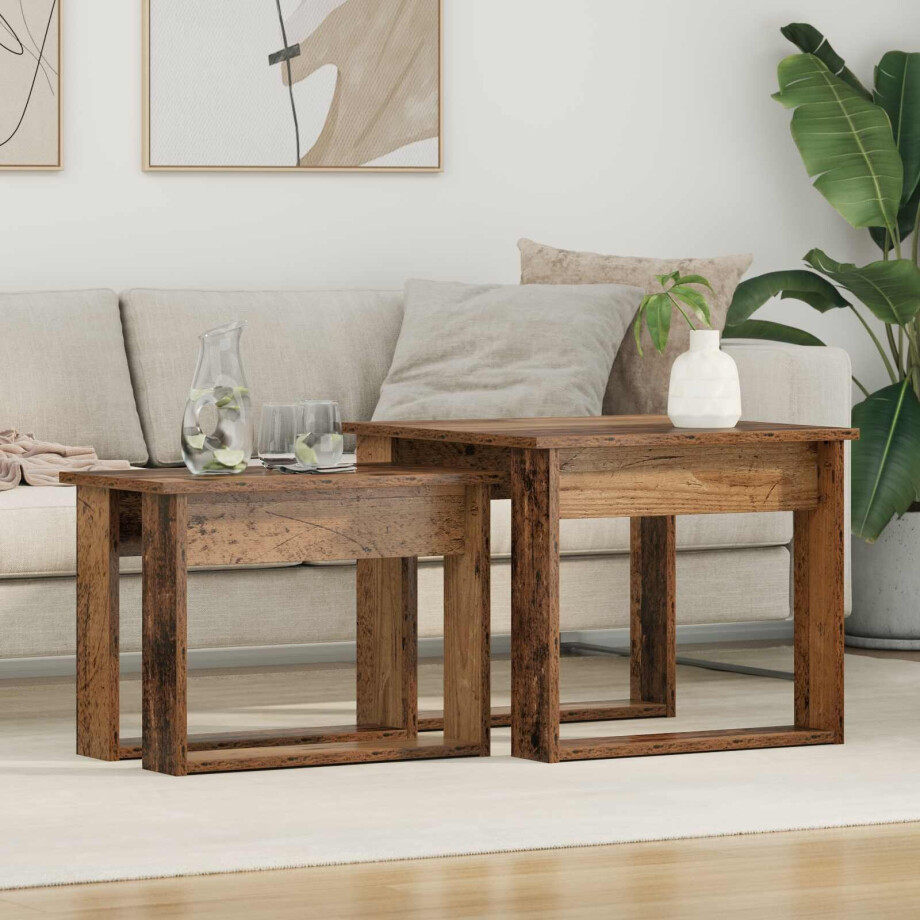 vidaXL Koffietafel Set 2 pcs Oudhout Bewerkt hout afbeelding 1