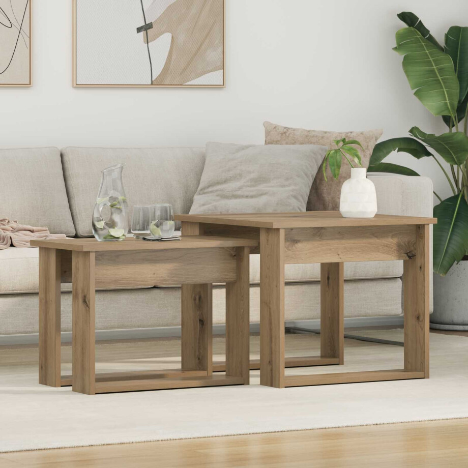 vidaXL Koffietafel Set 2 pcs Artisan Eiken Bewerkt hout afbeelding 1