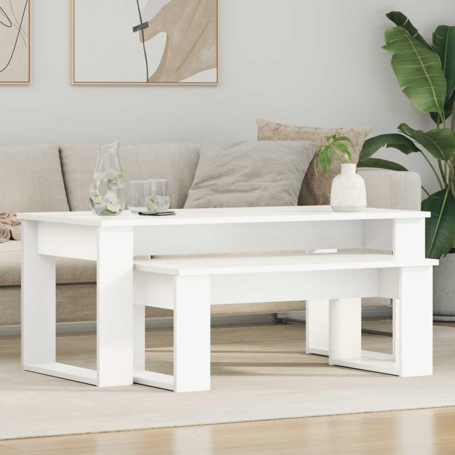 vidaXL Koffietafel Set 2 pcs Wit Bewerkt hout afbeelding 1