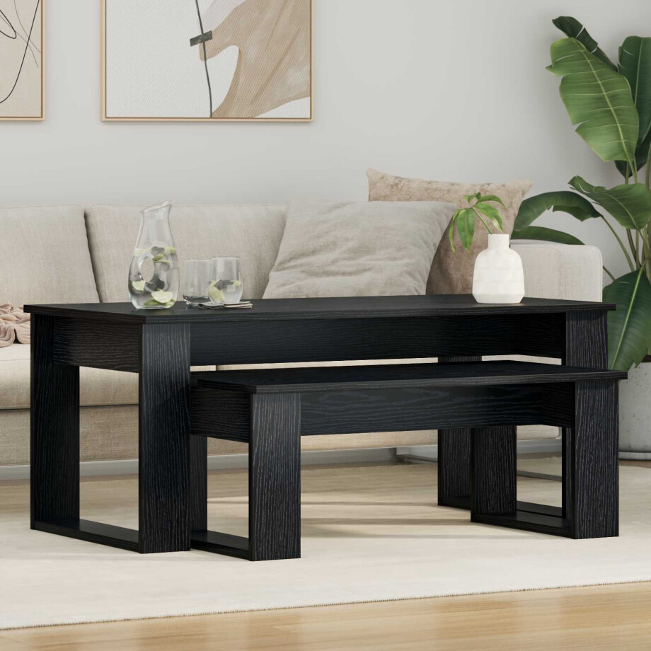 vidaXL Koffietafel Set 2 pcs Zwart Eiken Bewerkt hout afbeelding 1
