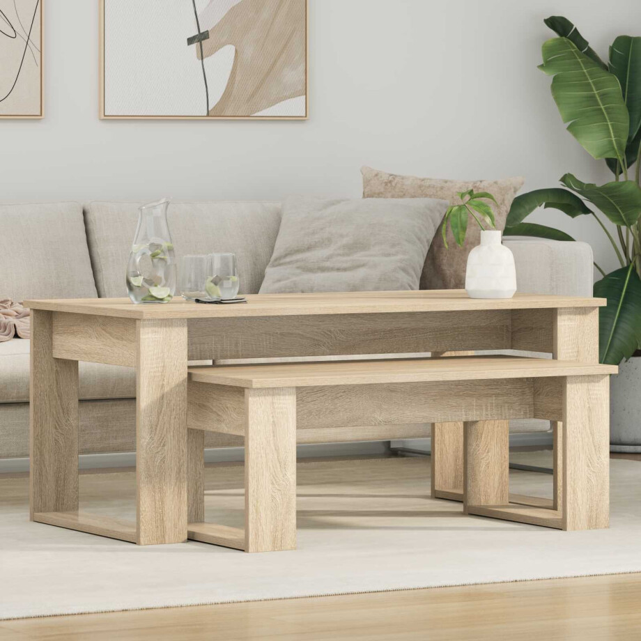 vidaXL Koffietafel Set 2 pcs Sonoma Eiken Bewerkt hout afbeelding 1
