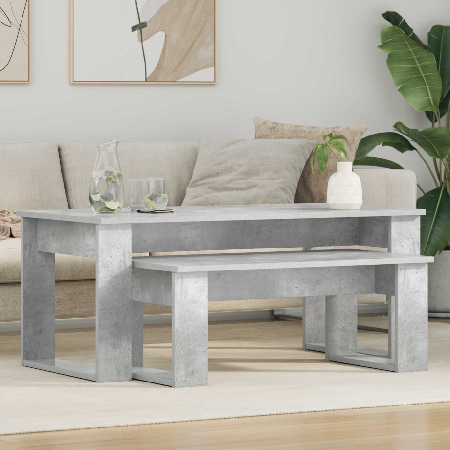 vidaXL Koffietafel Set 2 pcs Beton Grijs Bewerkt hout afbeelding 1