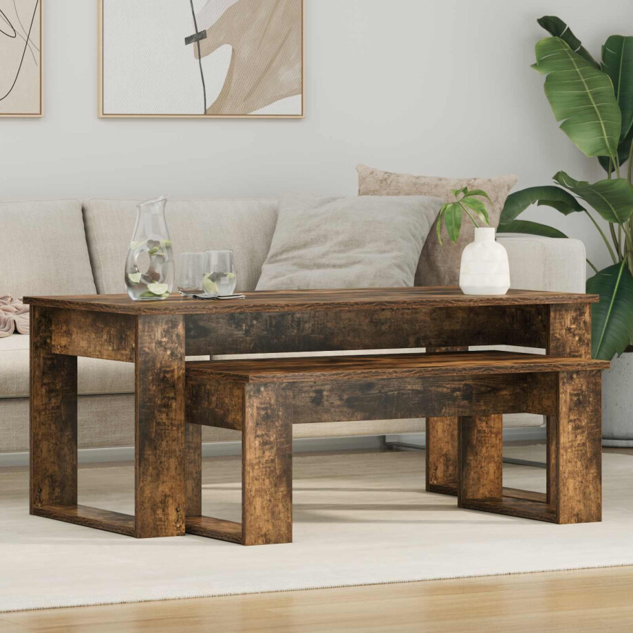 vidaXL Koffietafel Set 2 pcs Gerookt eiken Bewerkt hout afbeelding 1