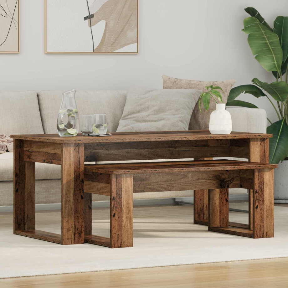 vidaXL Koffietafel Set 2 pcs Oudhout Bewerkt hout afbeelding 1