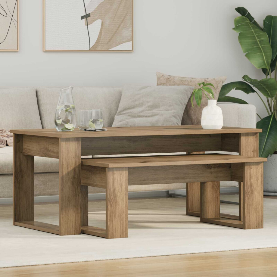 vidaXL Koffietafel Set 2 pcs Artisan Eiken Bewerkt hout afbeelding 1