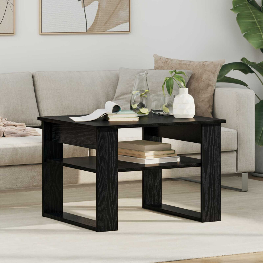 vidaXL Salontafel met opslag Zwart Eiken 64 x 54 x 44 cm Bewerkt hout afbeelding 1