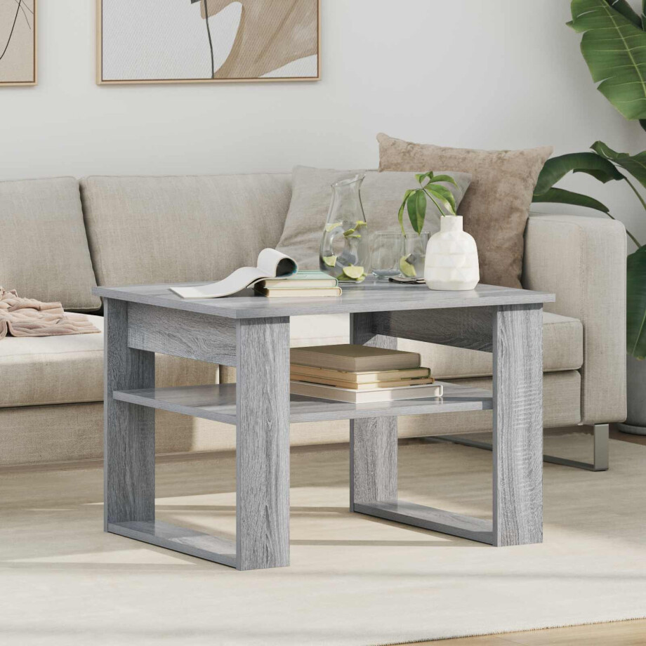 vidaXL Salontafel met opslag Grijs Sonoma 64 x 54 x 44 cm Bewerkt hout afbeelding 1