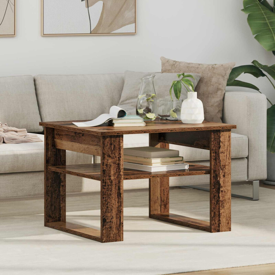 vidaXL Salontafel met opslag Oudhout 64 x 54 x 44 cm Bewerkt hout afbeelding 1
