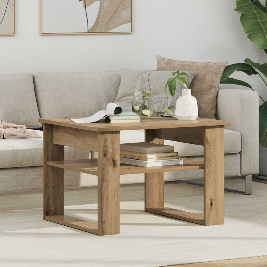 vidaXL Salontafel Artisan Eiken 64 x 54 x 44 cm Bewerkt hout afbeelding 1