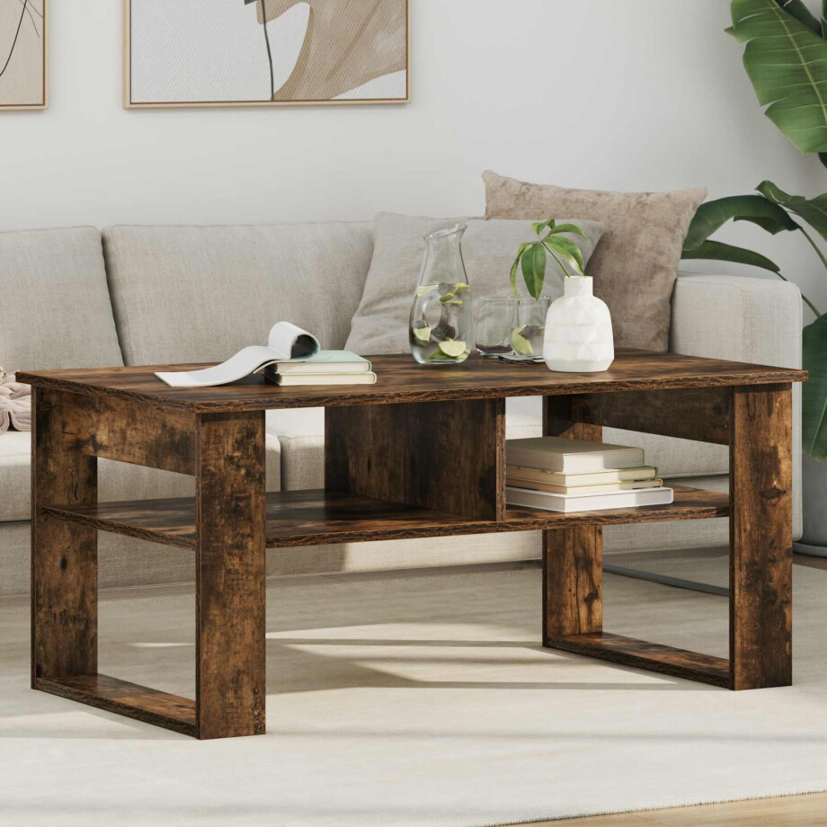 vidaXL Salontafel Gerookt eiken 96 x 54 x 44 cm Bewerkt hout afbeelding 1