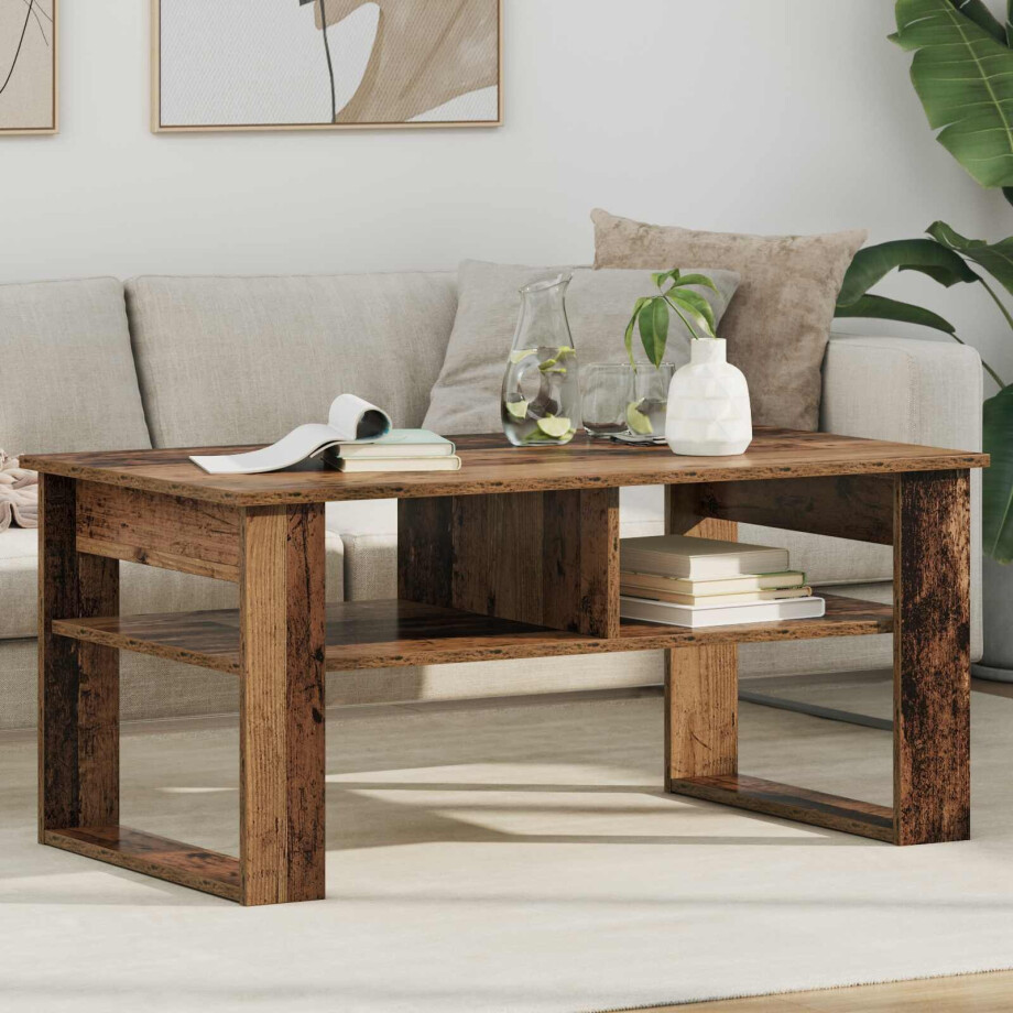 vidaXL Salontafel met opslag Oudhout 96 x 54 x 44 cm Bewerkt hout afbeelding 1