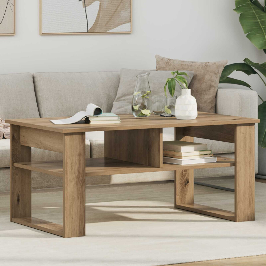 vidaXL Salontafel Artisan Eiken 96 x 54 x 44 cm Bewerkt hout afbeelding 1