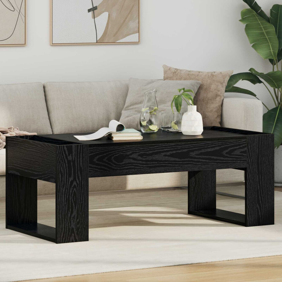 vidaXL Salontafel Zwart Eiken 110 x 50 x 41 cm Bewerkt hout afbeelding 1
