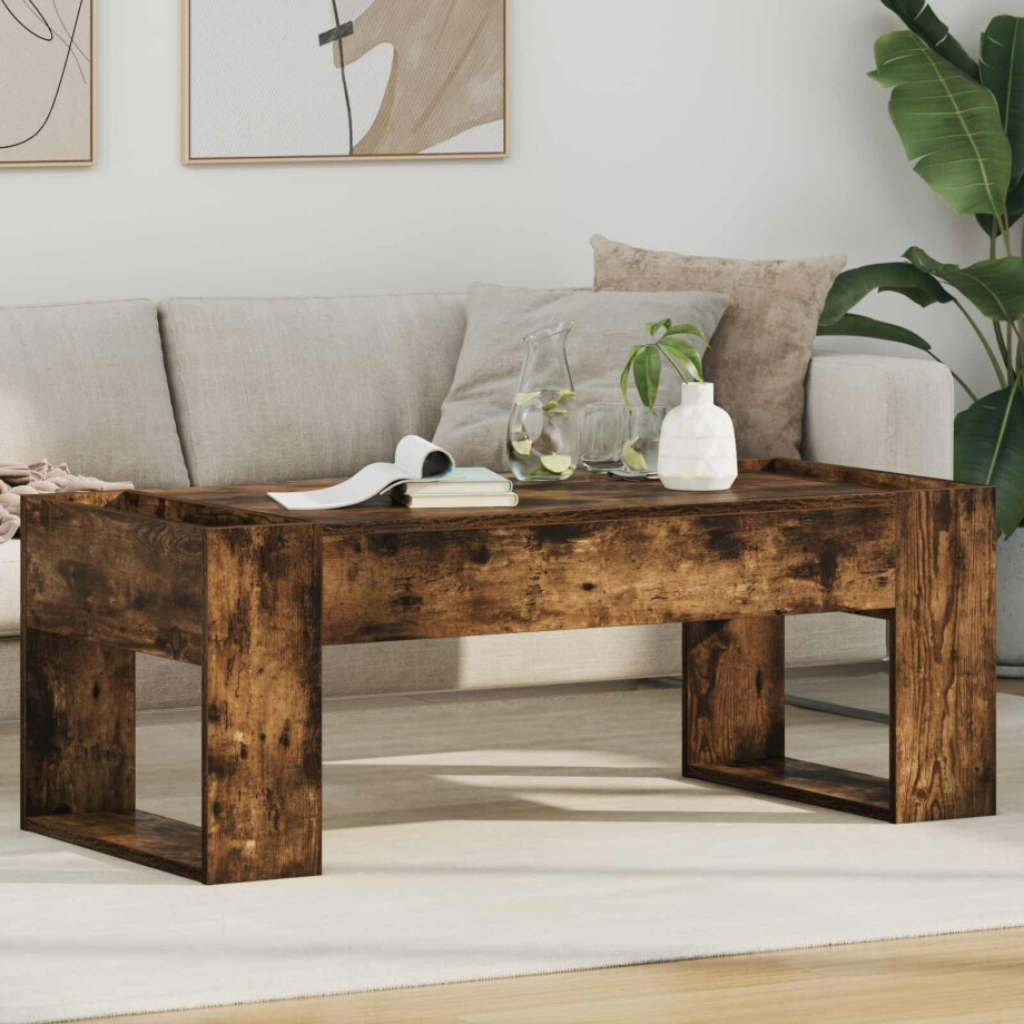 vidaXL Salontafel Gerookt eiken 110 x 50 x 41 cm Bewerkt hout afbeelding 1