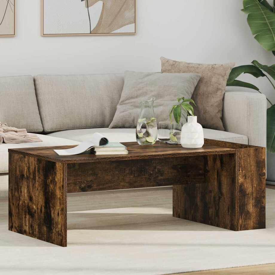 vidaXL Salontafel Gerookt eiken 95 x 50 x 34 cm Bewerkt hout afbeelding 1