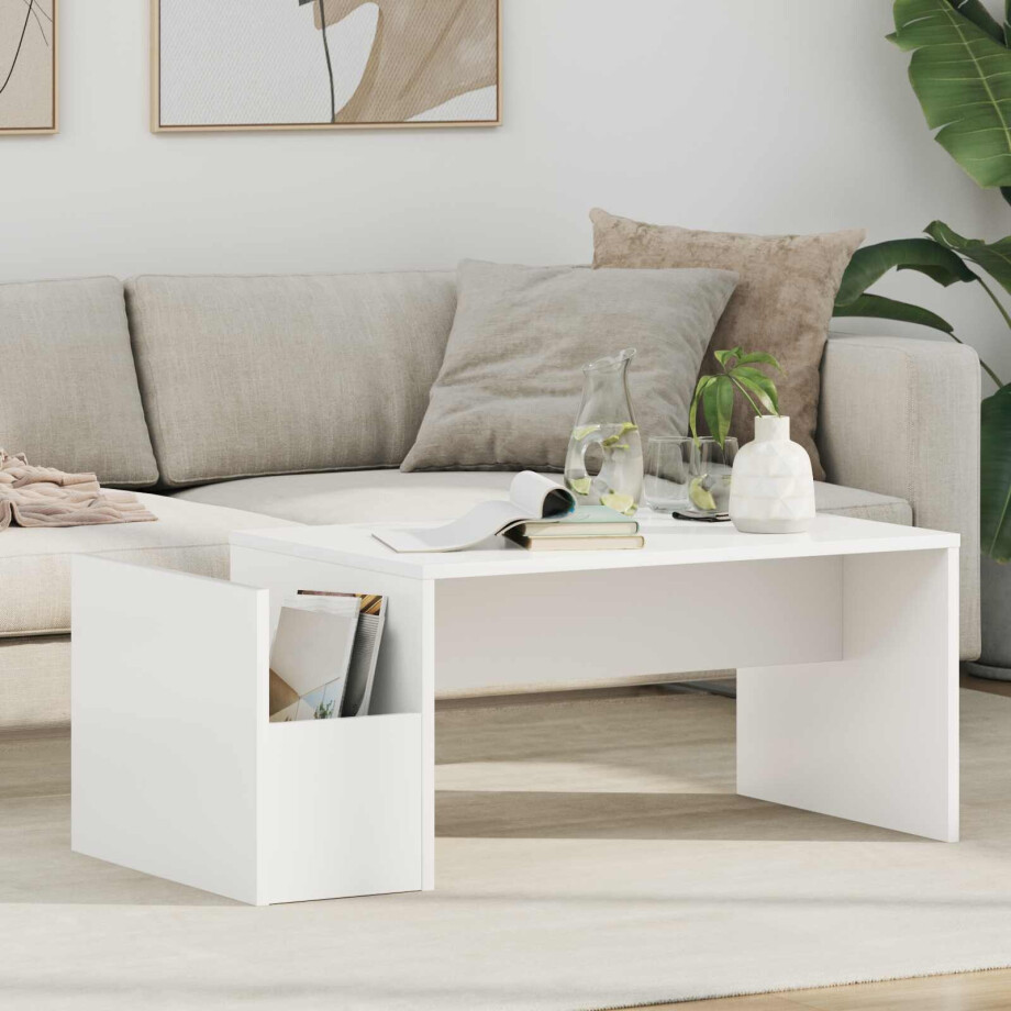 vidaXL Salontafel Wit 90 x 45 x 35 cm Bewerkt hout afbeelding 1