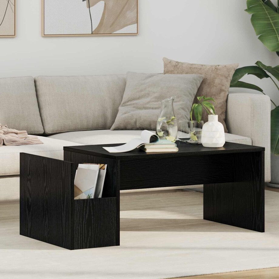 vidaXL Salontafel Zwart Eiken 90 x 45 x 35 cm Bewerkt hout afbeelding 1