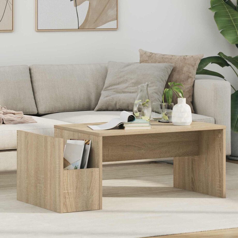 vidaXL Salontafel Sonoma Eiken 90 x 45 x 35 cm Bewerkt hout afbeelding 1
